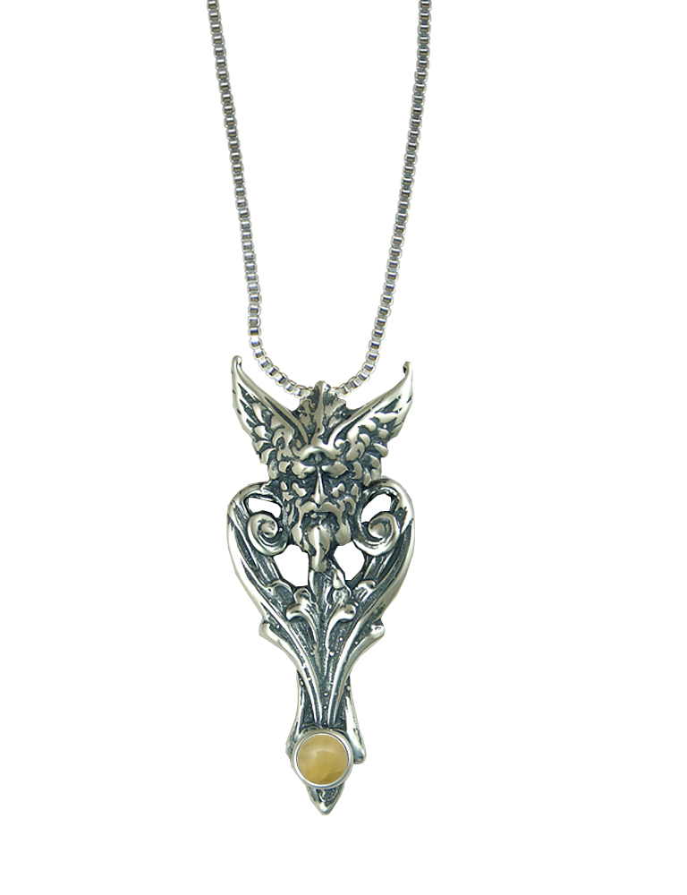 Sterling Silver Thor Viking Pendant With Yellow Aragonite